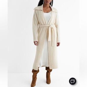 Express NWT boucle oversized collar belted duster cardigan cream